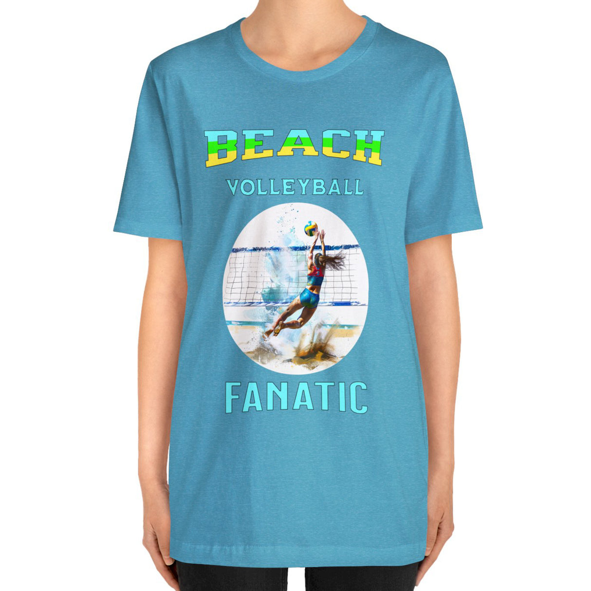 Aqua  Beach Volleyball Fanatic woman's t-shirt on model