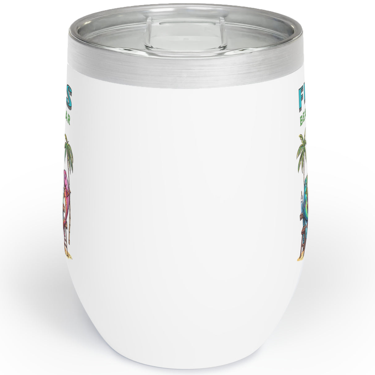 Back of Fin's Beach Bar Tales insulated tumbler