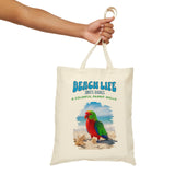 Beach Life Parrot Spells tote bag hanging