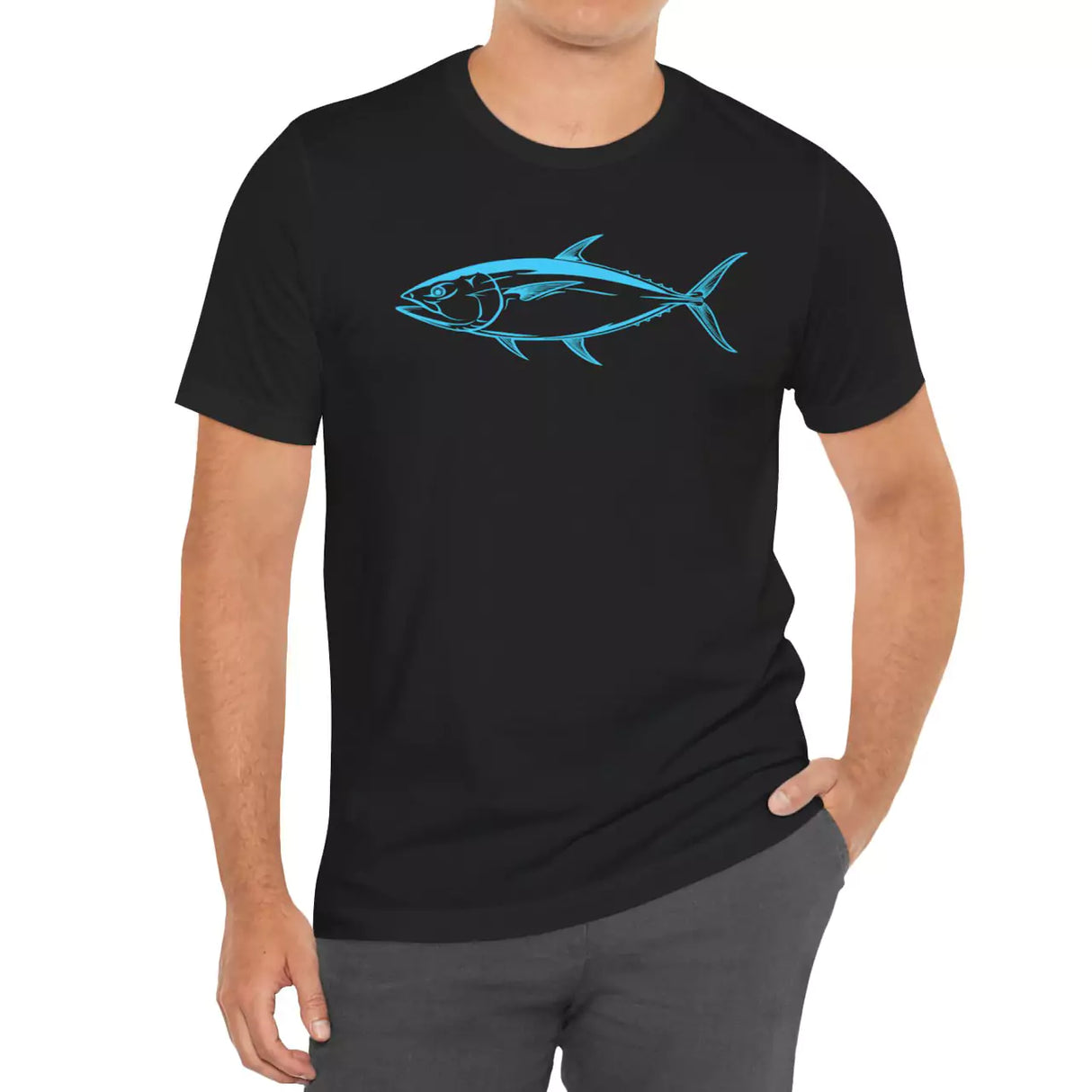 Male model wearing Majestic Yellowfin Tuna t-shirt