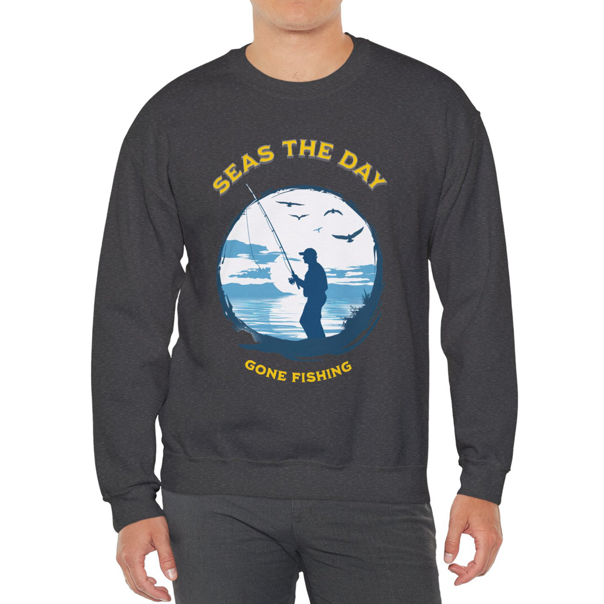 Black Gone Fishing sweatshirt on model