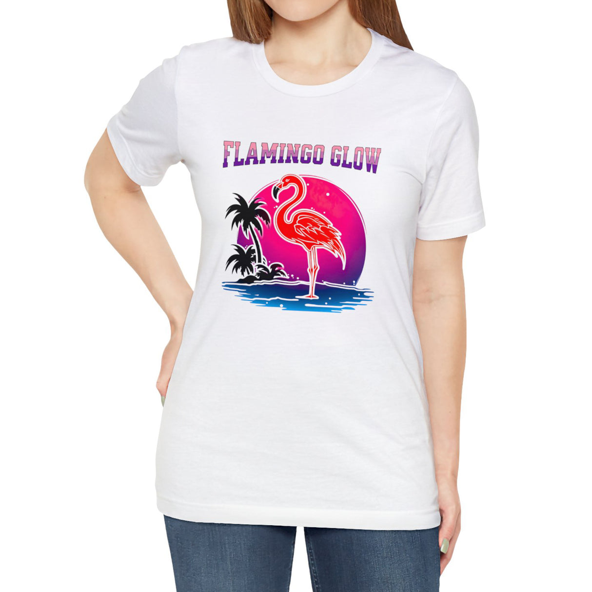 Flamingo Glow t-shirt on model