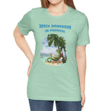 Model wearing heather mint Beach Bookworm t-shirt