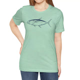 Female model wearing Majestic Yellowfin Tuna t-shirt