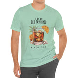 Male modeal wearing beach cocktail graphic heather mint tee with tropical drink illustration