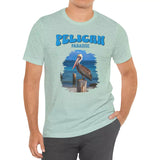 Model wearing Pelican Paradise t-shirt in mint