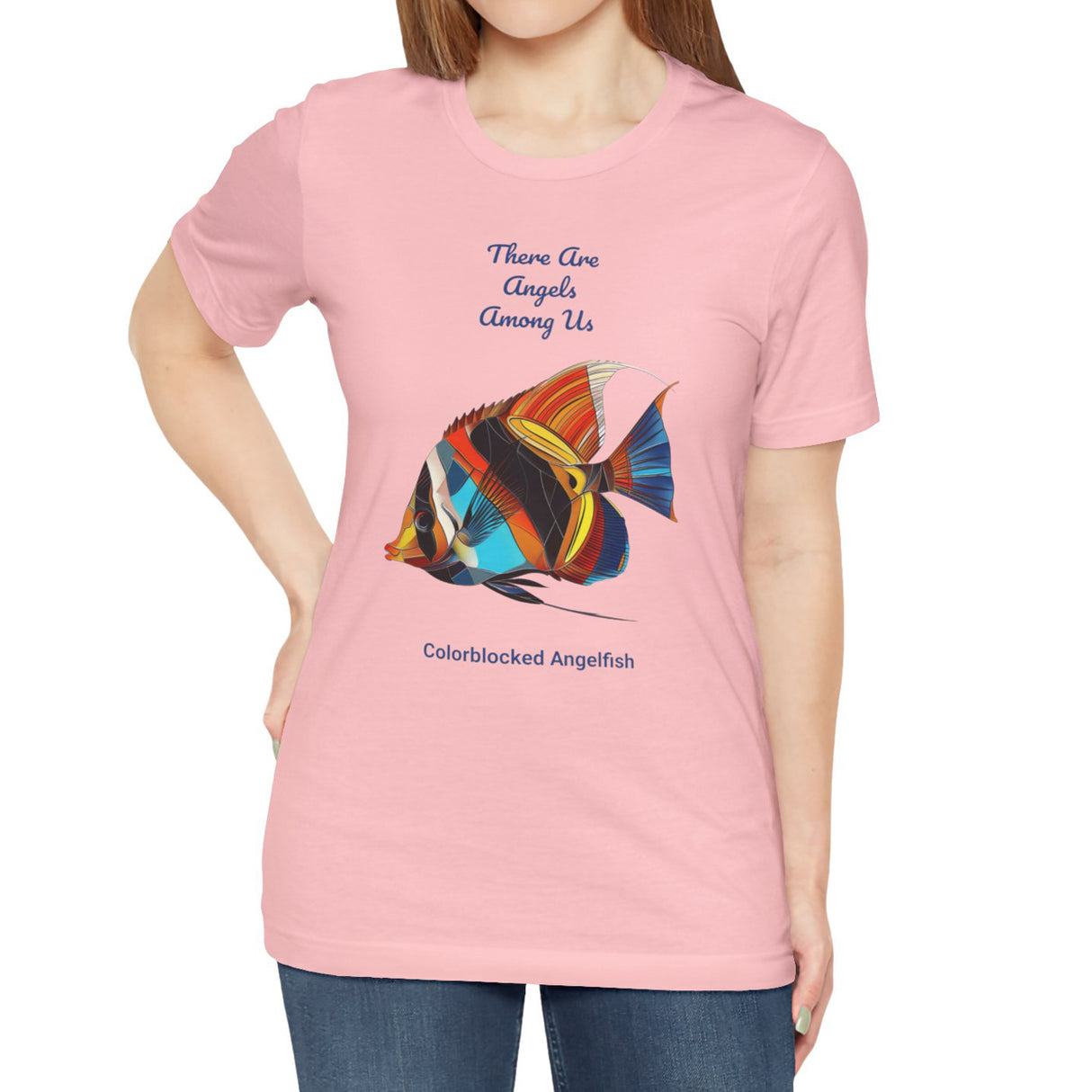 Model wearing pink Colorblocked Angelfish t-shirt