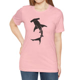 Female model wearing Hammerhead Shark Silhouette t-shirt