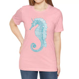 Female model wearing Intricate Seahorse t-shirt