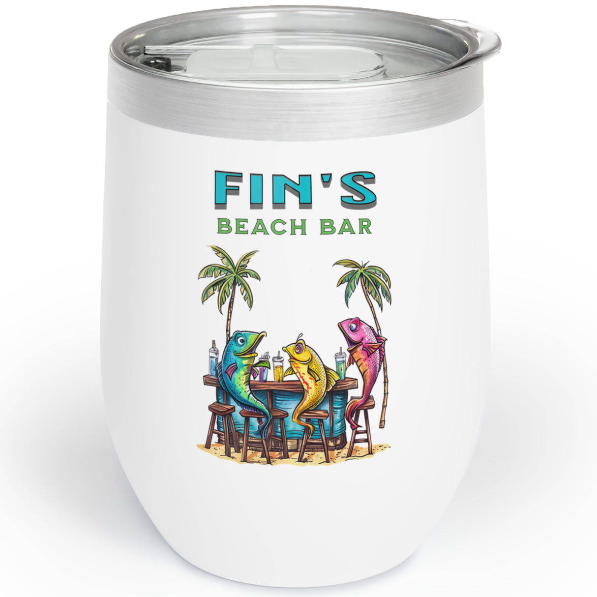 Right side Fin's Beach Bar Tales insulated tumbler