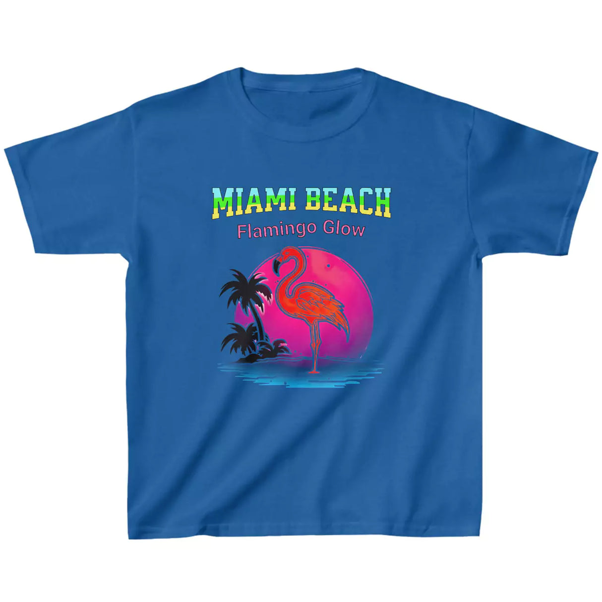 Royal blue Miami Beach Flamingo Glow youth t-shirt