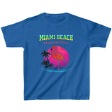 Royal blue Miami Beach Flamingo Glow youth t-shirt