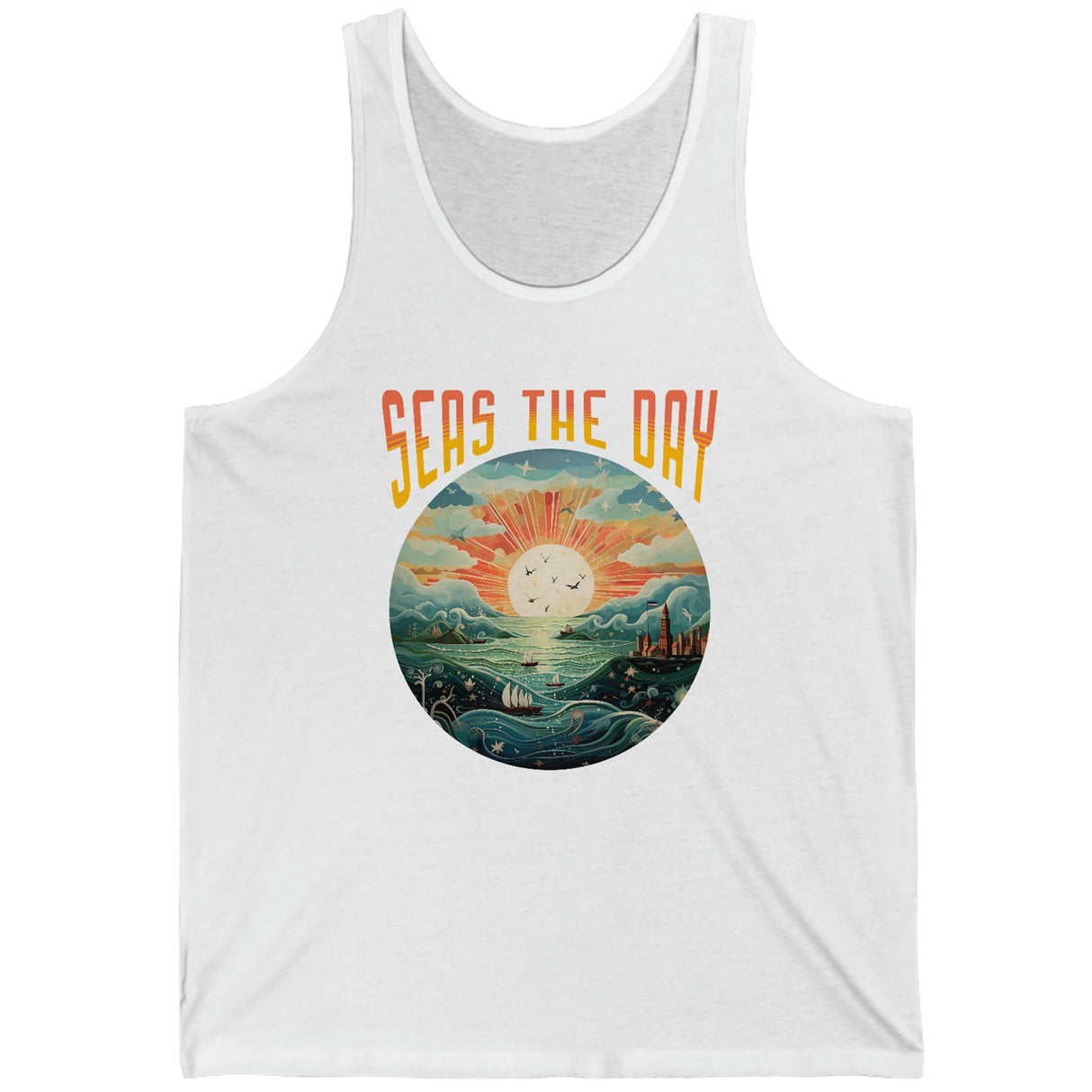 Seas The Day Beach Theme Tank Top In White