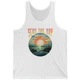 Seas The Day Beach Theme Tank Top In White