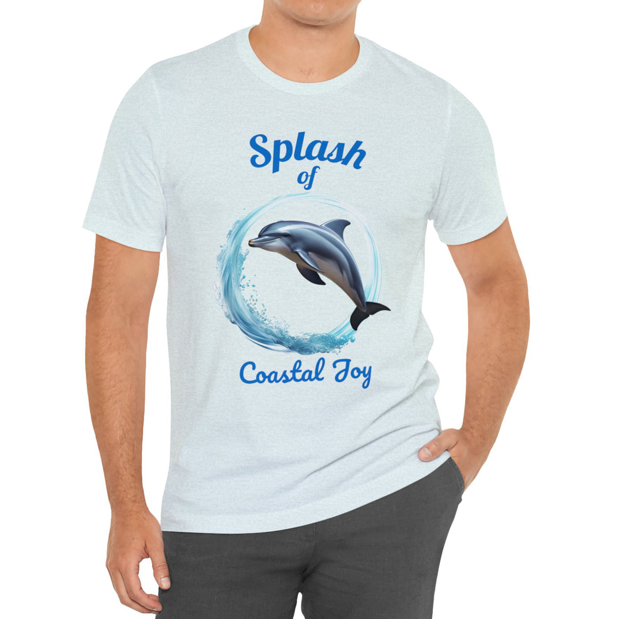Splash of Coastal Joy dolphin t-shirt mode in blue