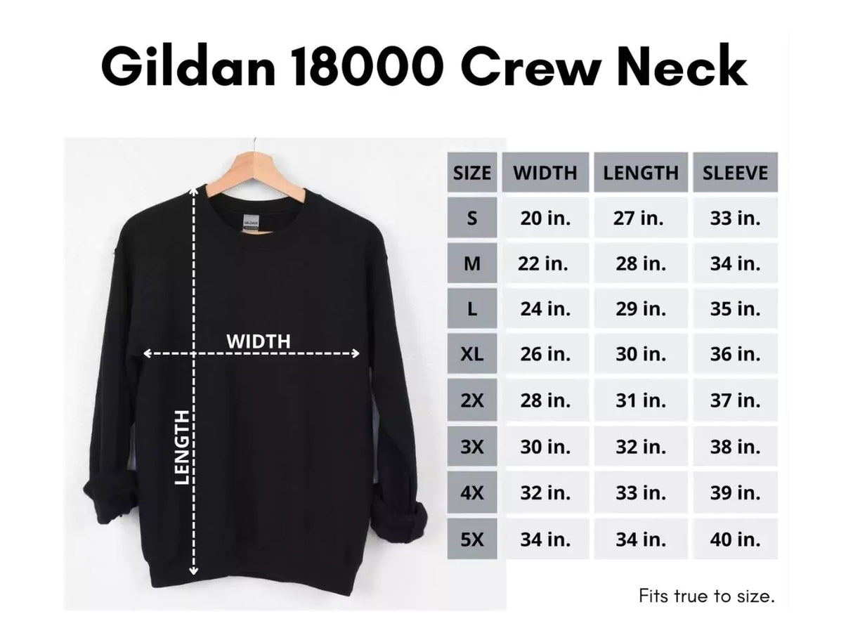 Size guide for Gone Fishing sweatshirt