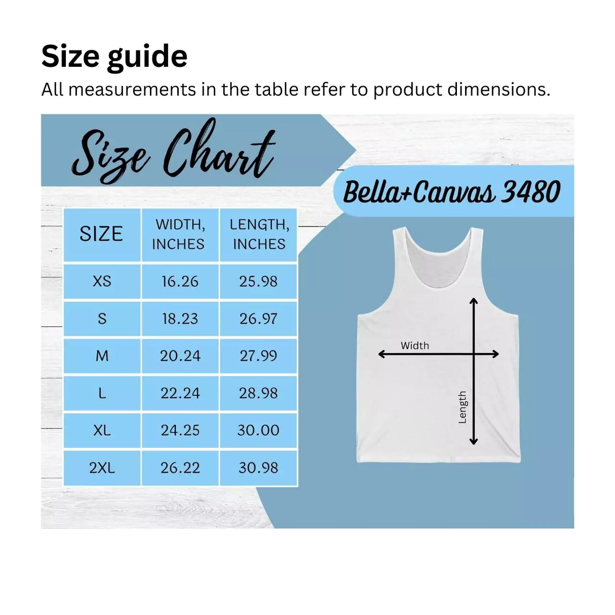 Size guide for Fin's Beach Bar Tales tank top