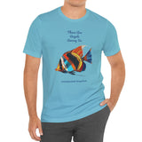 Model wearing turquoise Colorblocked Angelfish t-shirt