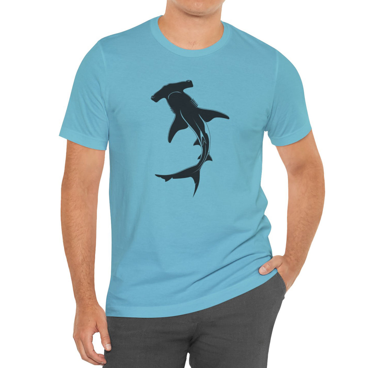 Male model wearing Hammerhead Shark Silhouette t-shirt