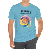 Male model wearing Nautilus Oceanic Geometry t-shirt