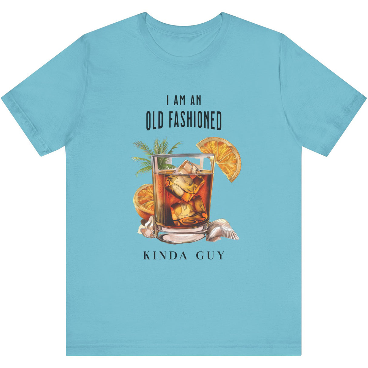 Turquoise beach cocktail graphic tee with tropical drink illustration