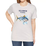 Female model wearing Yellowfin Tuna Watercolor t-shirt