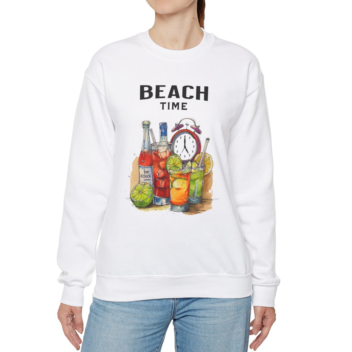 White Beach Time Always sweatshirt on model