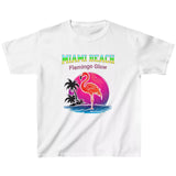 White  Miami Beach Flamingo Glow youth t-shirt