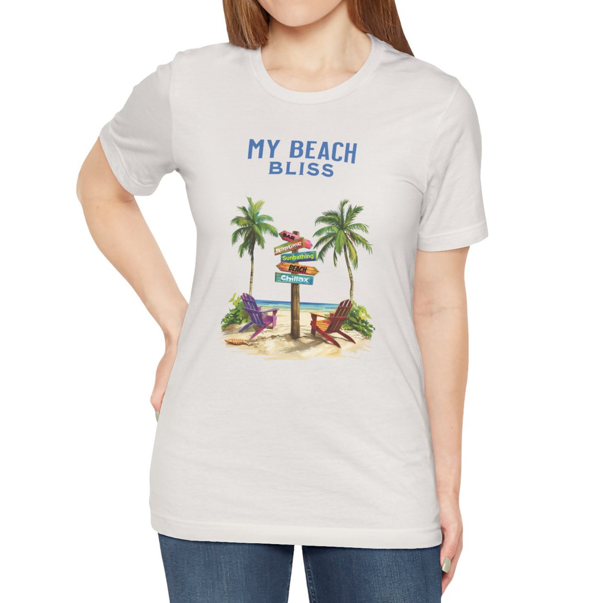 Vintage white My Beach Bliss Is Chillaxing t-shirt on model