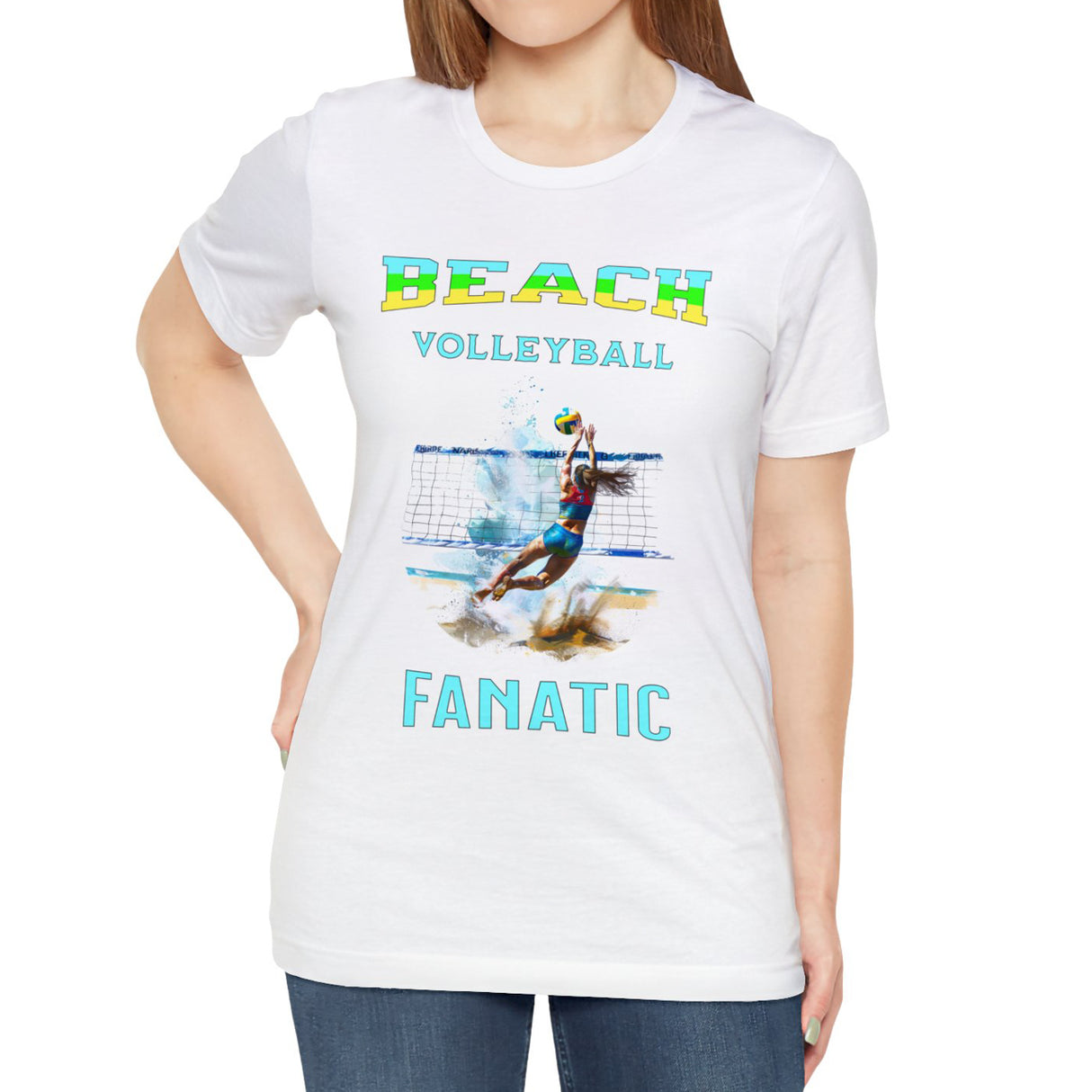 White Beach Volleyball Fanatic woman's t-shirt on model